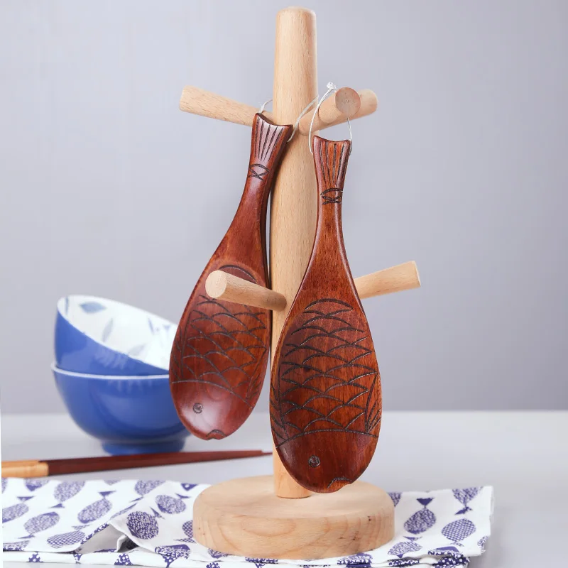 1Pcs Wood Rice Paddle Scoop Ladle Cute Fish Shape Spoon Non Stick Kitchen Tools 21*7cm | Дом и сад
