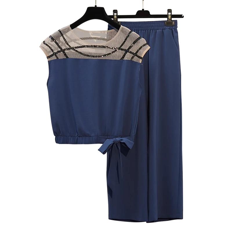 Trytree/летний женский костюм из двух предметов повседневный топ с круглым вырезом и