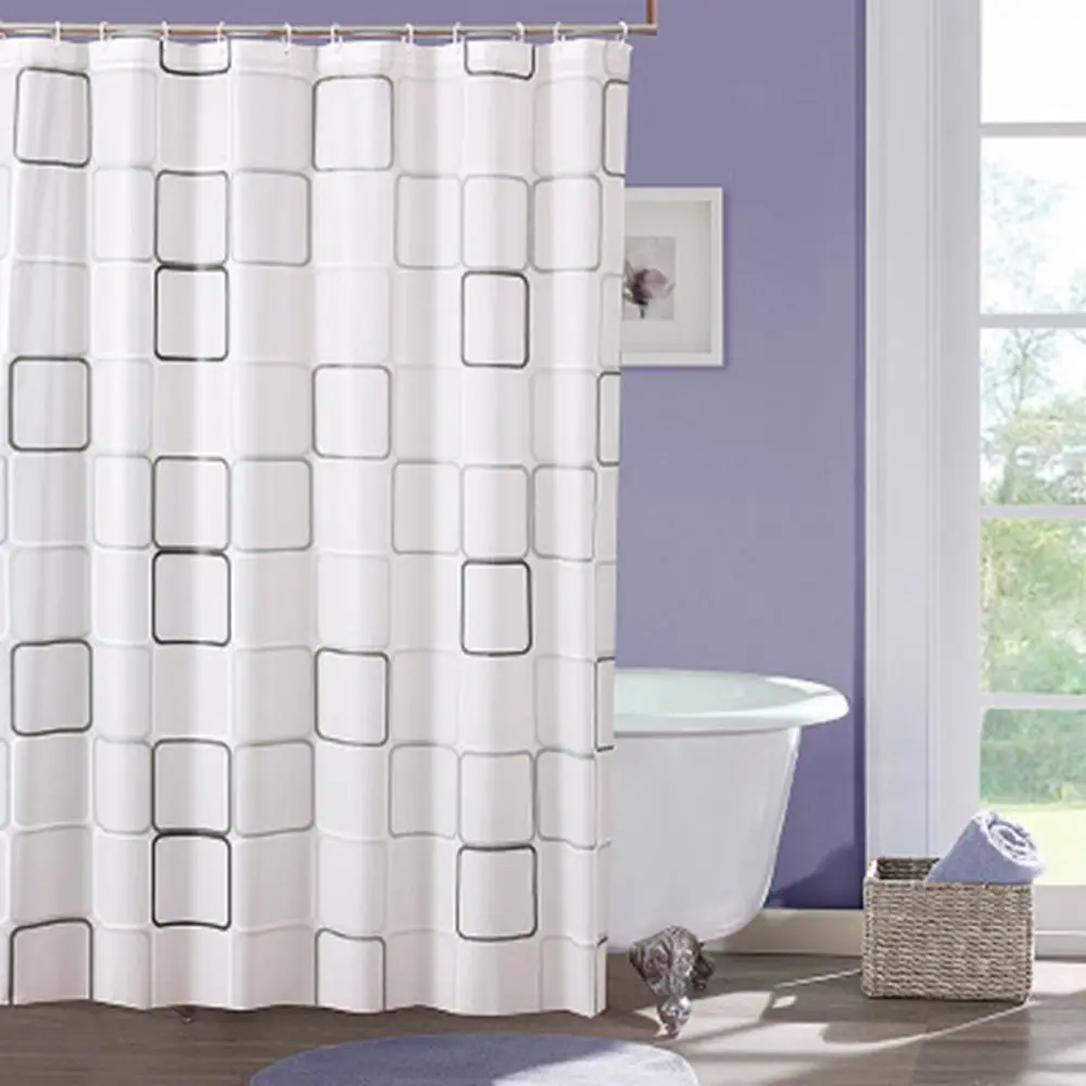 

Plastic PEVA Waterproof Shower Curtain Bathroom Curtain Thickening Luxury Bath Curtain With 12pcs Hooks Variety Pattern