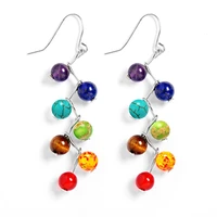 7 colors natural stone beads tassel drop earrings handmade silver color fringed earrings women jewelry pendientes trinket gift