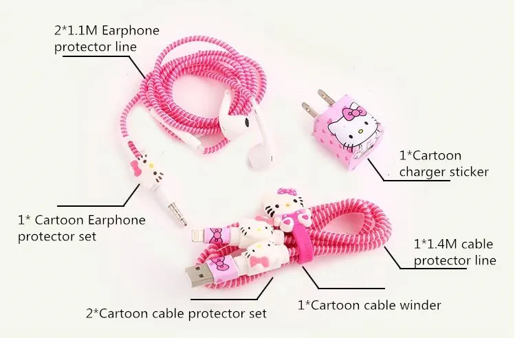 Модный мультяшный usb-кабель протектор для наушников с кабельным Стикеры для намотки спиральный usb-шнур с зарядным устройством для iphone 5 6 6s 7 плюс 8