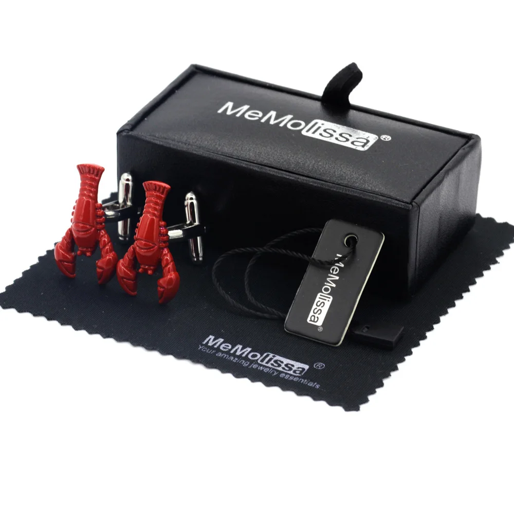 

MeMolissa Display Box Novelty Lobster Cuffs Classic Red Cufflinks for Men High-grade Movement Cufflinks Free Tag & Wipe Cloth