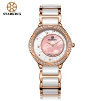 starking women dress wristwatch ceramic watch band import quartz movement luxury pink blue ladies wristwatches relogio feminino