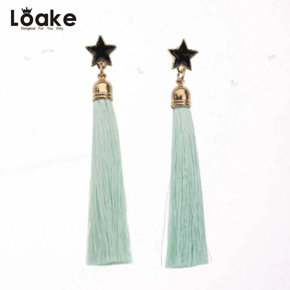 Loake The new cloth art handmade earrings Contracted pentagram long tassel Small and pure fresh temperament earring | Украшения и
