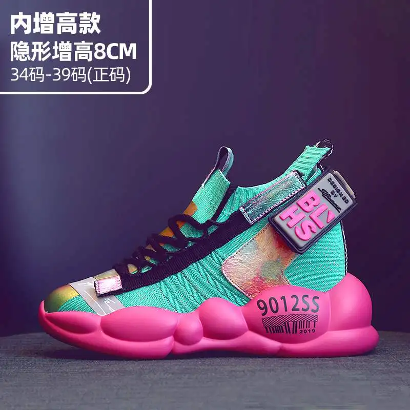 

Женская обувь на толстой подошве, дышащая сетчатая спортивная обувь в стиле интернет-знаменитостей, увеличивающая рост, 2019