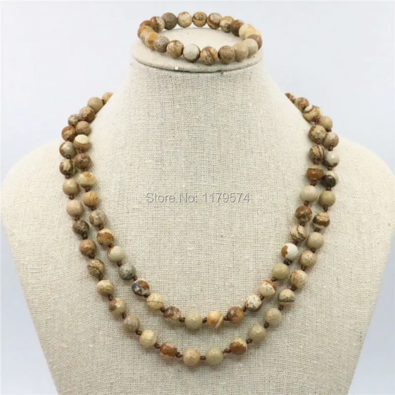 Набор ювелирных изделий из натурального камня 8 мм ожерелье браслет с цепочкой