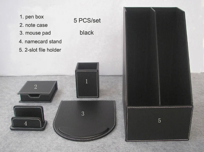 black 5PCS set K208 Офисный органайзер для канцелярских принадлежностей Набор для хранения ручки держатель A4 папка для документов для конференций коробка для ручек коврик для мыши карта подставка бумажная упаковка - Цвет: black 5PCS set K208