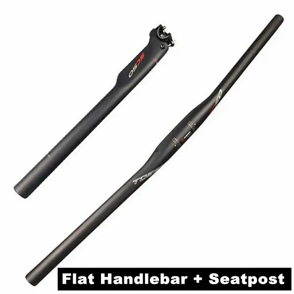Flat Bars SeatPost TOSEEK углеродное волокно для горного велосипеда, наборы велосипедных рулей+ подседельный штырь+ Стволовые велосипедные MTB части, матовый черный - Цвет: Flat Bars SeatPost
