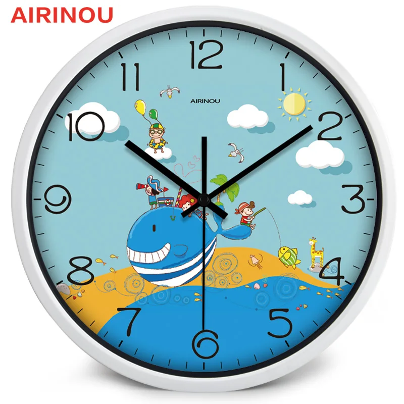 Airinou мультфильм океан Мир тема дизайн стекло и металл настенные часы детская