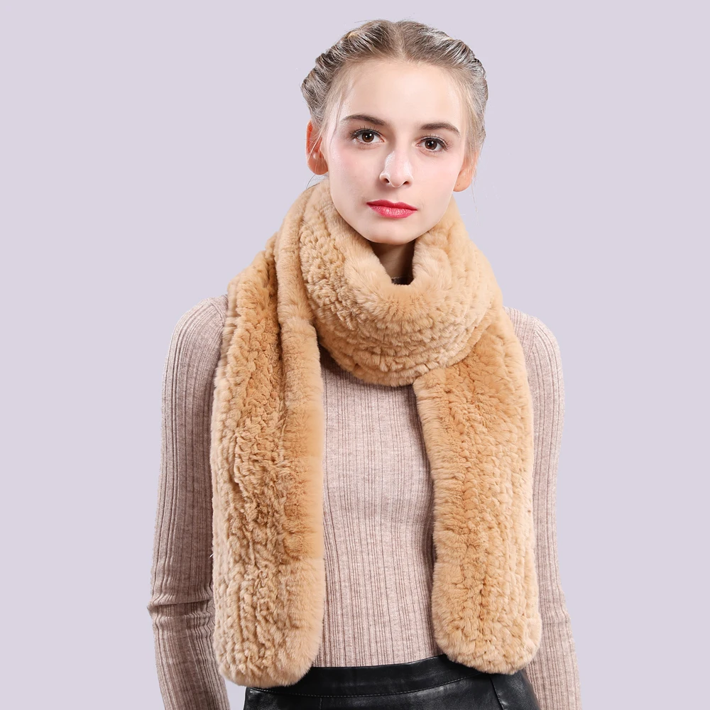 Длинные вязаные шарфы ручной работы из натурального шарф меха кролика рекс Рекс