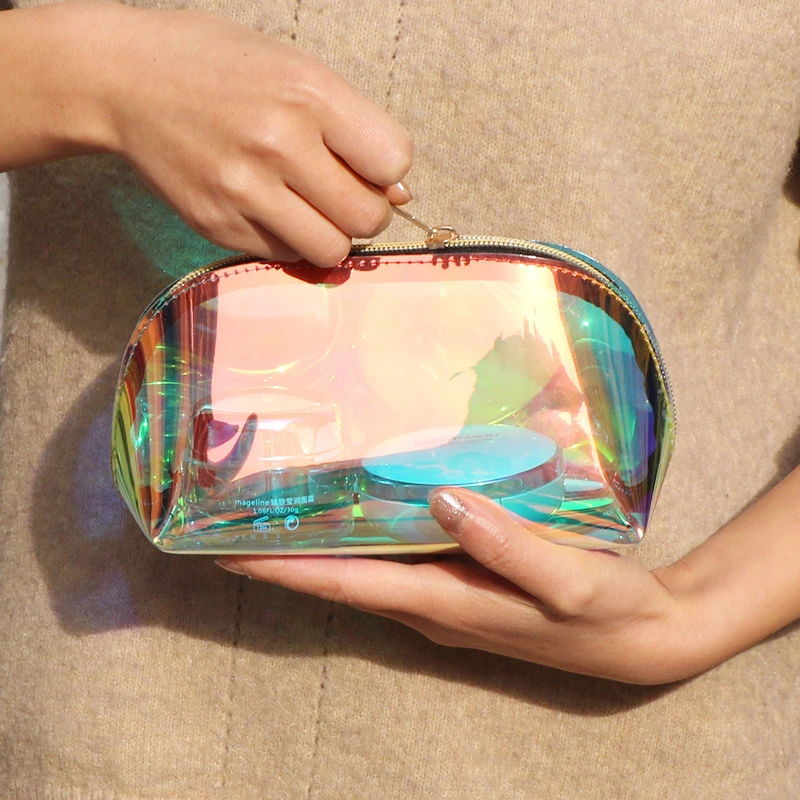 Прозрачная косметичка с лазерным блеском Woemn модный дорожный органайзер для