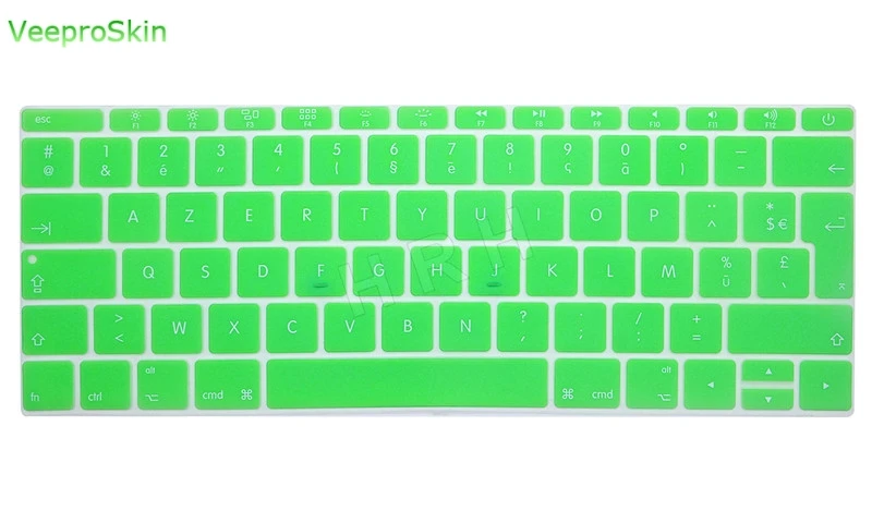 Green Для Macbook 12 дюймов AZERTY французский Великобритания силиконовая клавиатура кожного покрова для MacBook New Pro 1" A1708( версия, без Touch Bar - Цвет: Green