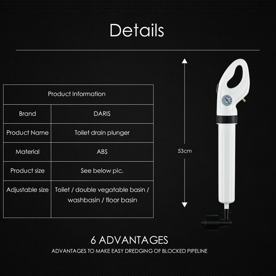 DARIS высокое давление вантуз Air Drain Blaster насос очиститель поршень для туалетов