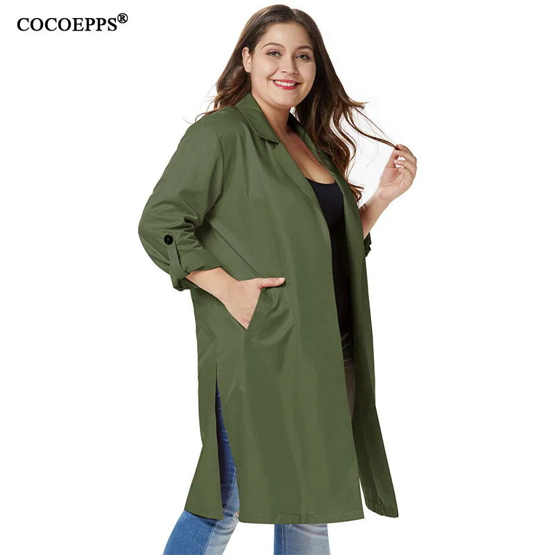 COCOEPPS 5XL плюс Размеры Для женщин осень длинная куртка свободные розовый