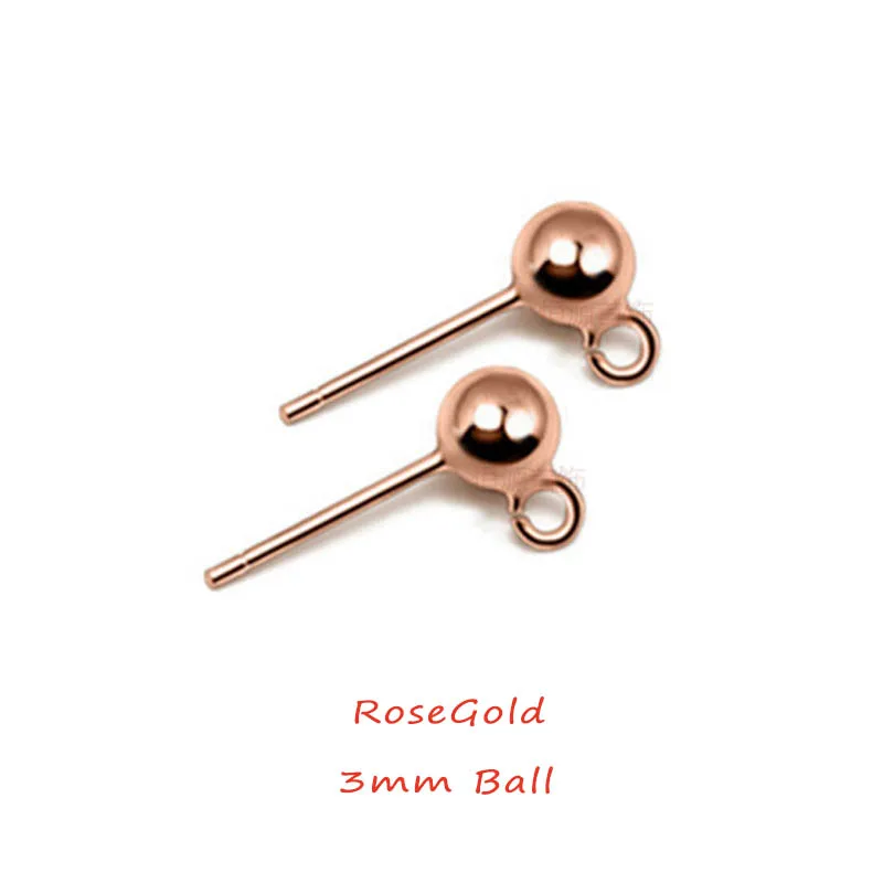 RoseGold 10 шт. 925 пробы серебряные серьги-гвоздики 3 мм шариковая булавка с открытым кольцом застежка для Diy серьги для изготовления ювелирных изделий - Цвет: RoseGold