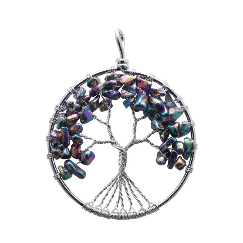 

Charm 7 Chakra Rainbow Color Natural Stone Crystal Wisdom Life Tree Pendulum Pendant for Women Necklaces Jewelry Making