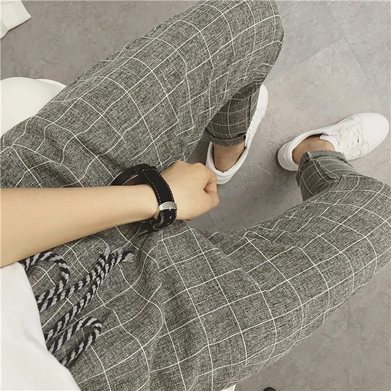 Кожаные штаны продажи плоских сукна MID плед сетки Для женщин Брюки для девочек