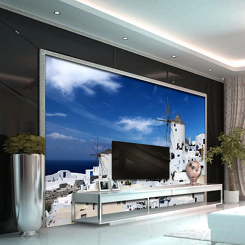 Оптовая продажа голубое небо любовь морская мельница пейзаж 3d фото фрески для