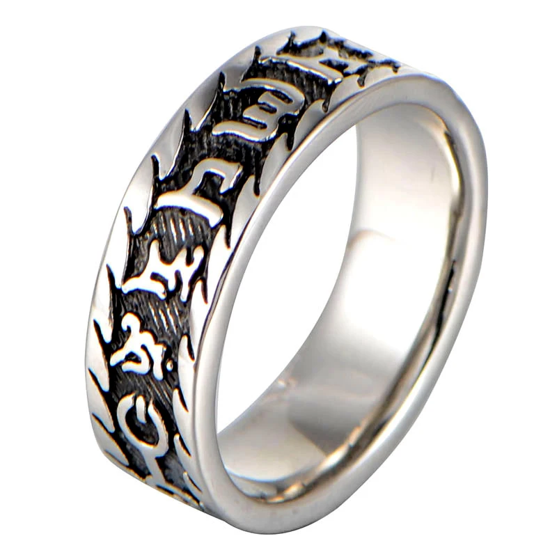 Men's Rings Size #7-#13 Titanium Sanskirt Mantra Words Retro Jewelry Vintage Band Ring for Men VR136 | Украшения и аксессуары