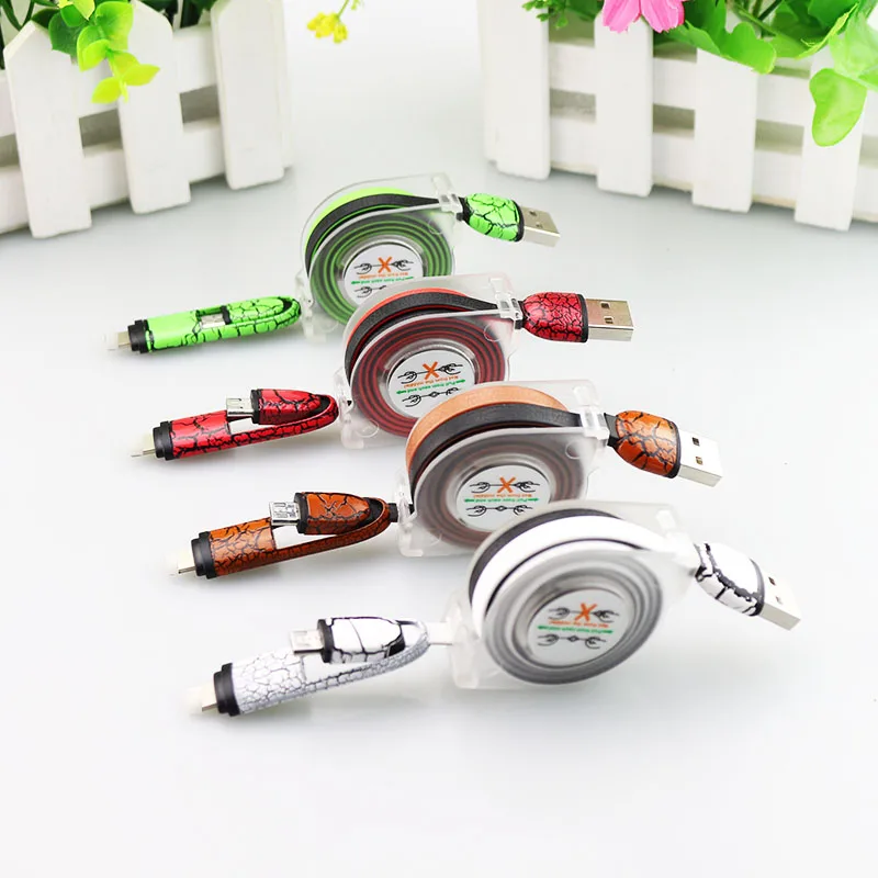Sovawin выдвижной 2 в 1 кожаный Микро зарядный USB кабель для зарядки данных плоский 1 м Microusb для IPhone для samsung Android
