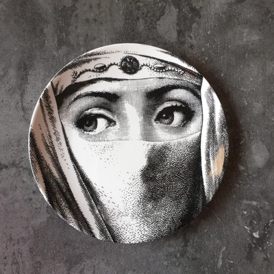 O 8 дюймов Милан rosenthal Piero fornasetti тарелки чистого черного цвета и белой иллюстрации Топ Мода висят блюда по производству образцов/дома/отеля настенный Декор - Цвет: O