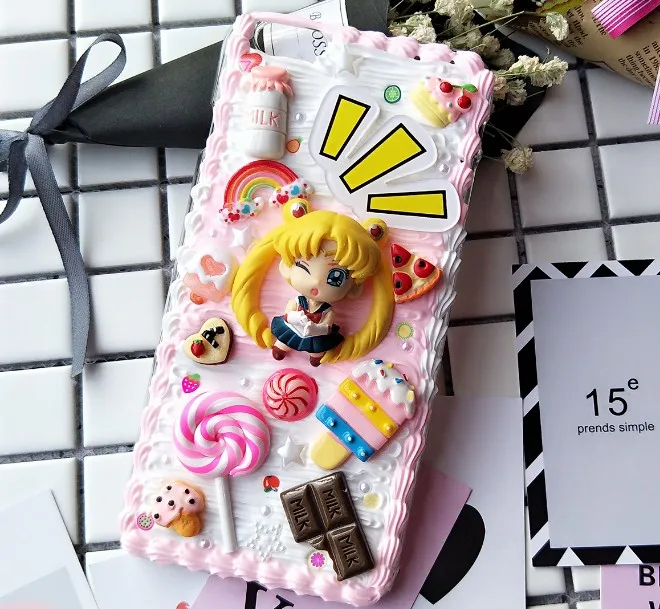 Новинка для iphone Xs max 8 7 6 6s plus DIY чехол 3D Sailor moon чехол для iphone 8 7/6 6s plus ручной работы кремовый конфетный чехол для девочки подарок