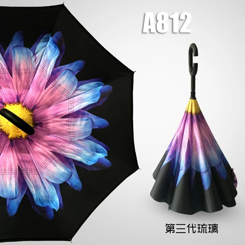 Umbrella A812 Ветрозащитный обратный зонт складной двойной слой перевернутый Chuva Зонты самостоятельно стоящий наизнанку абажур на дверной светильник в виде зонтика свободные руки зонтик - Цвет: Umbrella A812