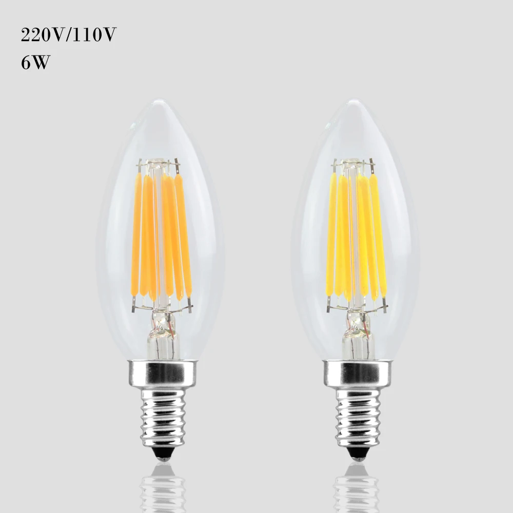 E14 E12 светодиодная лампа 110В/220В 2 Вт 4 6 Светодиодная накаливания лампада Led Ретро