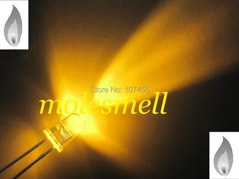 Фото 1000 шт. 5 мм желтый светильник в форме свечи мерцающий ультра яркий - купить