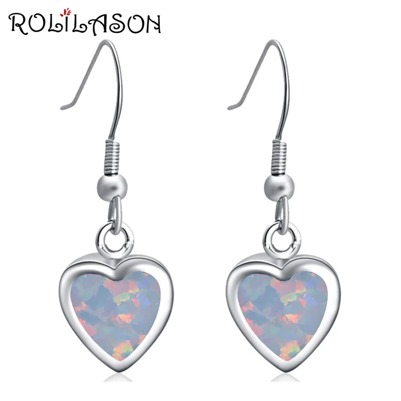 

Женские серьги в форме сердца из стерлингового серебра 925 пробы с опалом и белыми огнями, вечерние серьги SE007