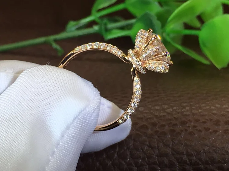 2 карат 18K розовое золото Moissanite бриллиантовое кольцо роза цветок Роскошная корона
