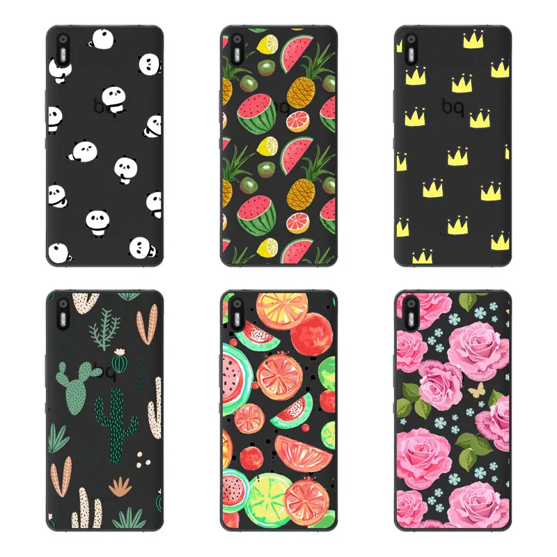 for BQ Aquaris X5 Case Silicon Black Painting flower Soft TPU Back Cover protect Phone cases shell |