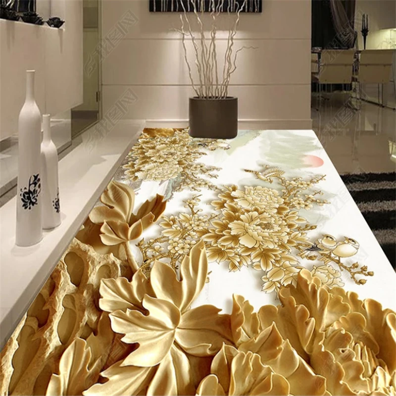 

beibehang wallpaper for walls 3 d Abstract three-dimensional woodcarving flower wallpaper 3d floor tile mural adhesive wallpaper
