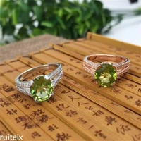 kjjeaxcmy fine jewelry s925 pure silver inlay natural crystal olive stone ring jewelry womens style movable ring