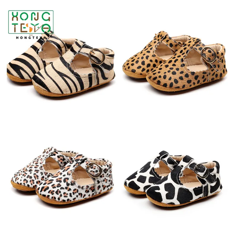 Детская обувь с Т образным ремешком Леопардовая из натуральной кожи конским