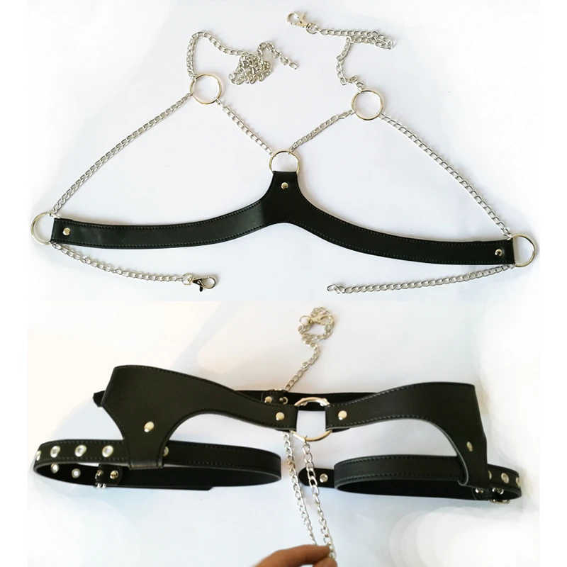 Женский Фетиш бюстгальтер из искусственной кожи с металлической цепочкой и