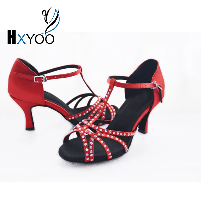 Женская обувь для латинских бальных танцев со стразами атласная на мягкой