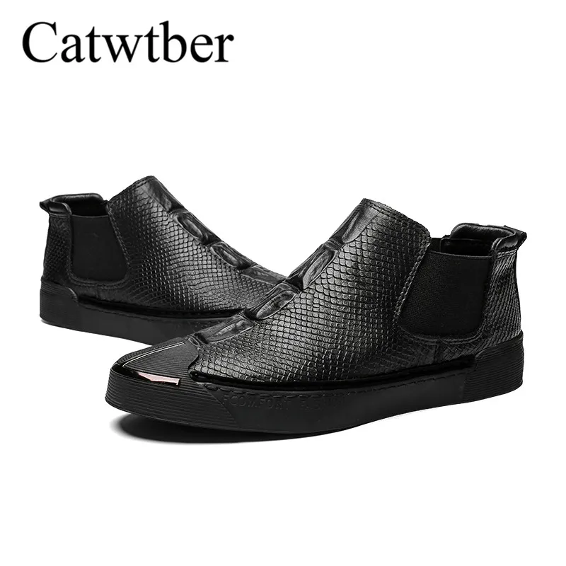 Catwtber кожа Мужские ботинки осень-зима ботильоны модная обувь Обувь На Шнуровке