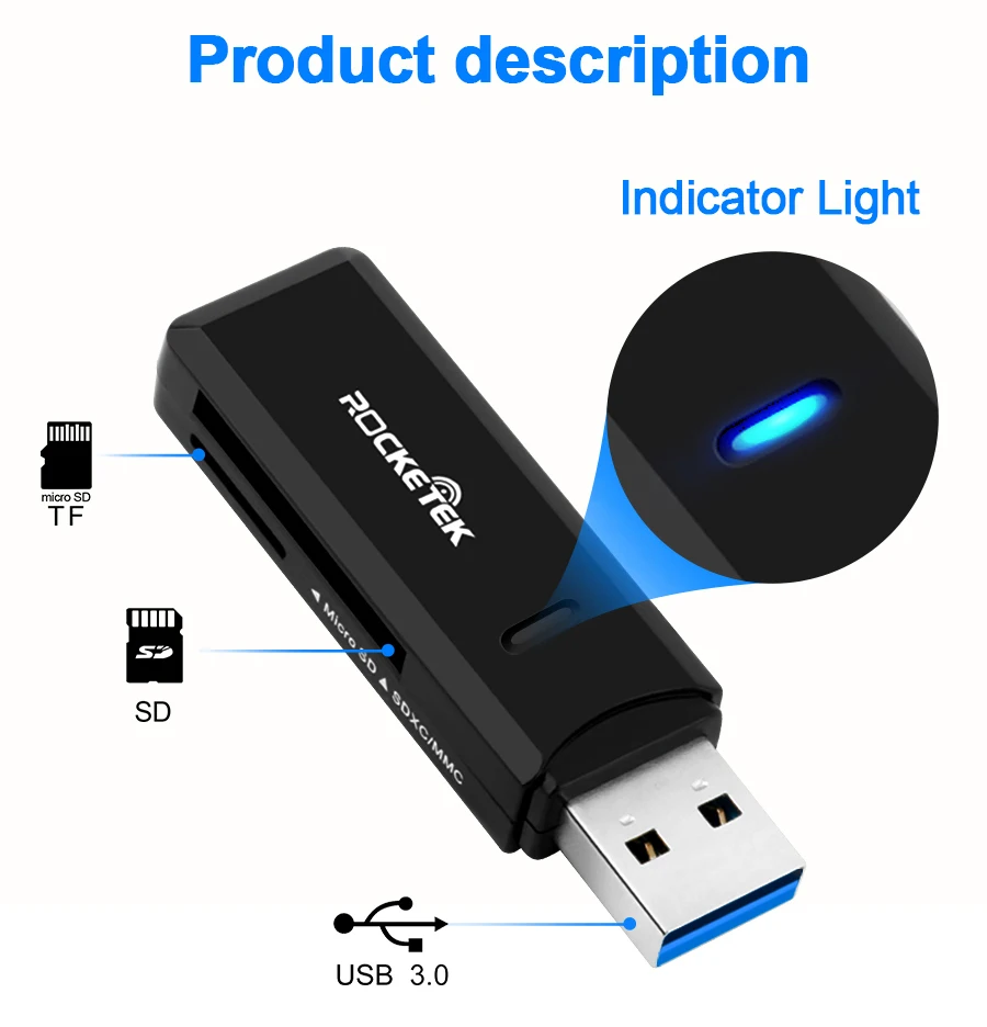 Rocketek usb 3,0 мульти карта памяти ридер адаптер кардридер для micro SD/TF microsd ридеры ноутбук компьютер