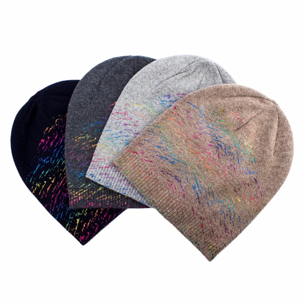 

Geebro New Women's Bronzing Knit Cashmere Beanies Hat Casual Winter Wool Knitted Hats Ladies Metallic Color Skullies Beanie Cap