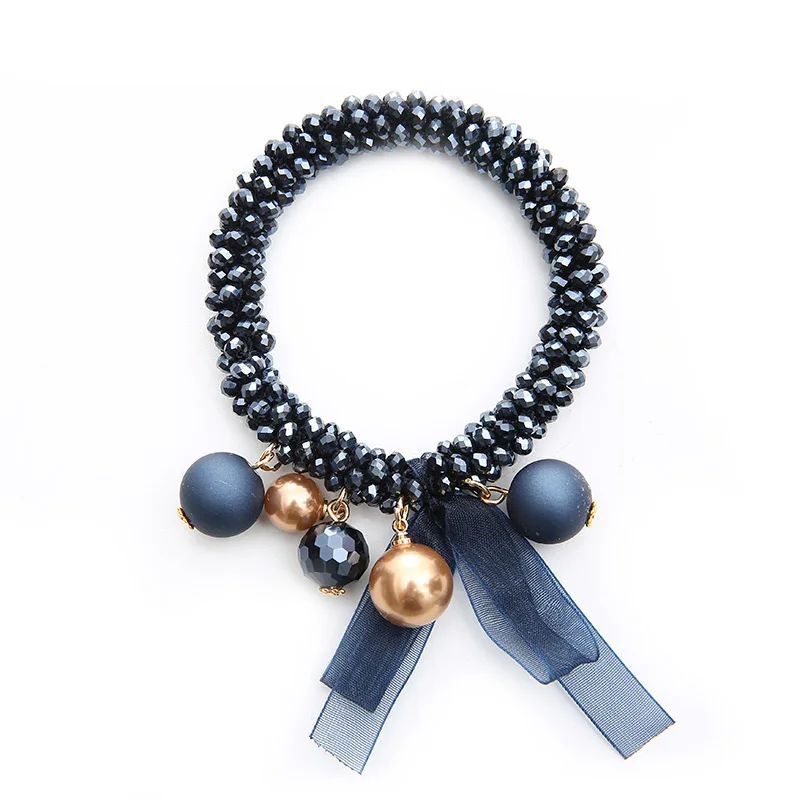 dark blue INKDEW модные шелковые ленты Бусины Strand браслеты для женщин подарок кристалл эластичные ручной работы многоцветные браслеты ювелирные изделия бохо - Окраска металла: dark blue