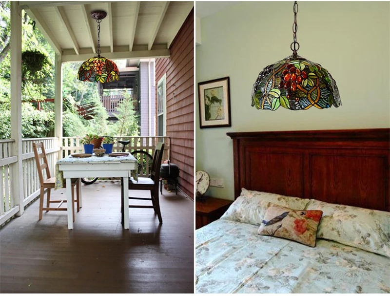 Скандинавские винтажные витражи Tiffanylamp, Европейский деревенский сад зеленые листья ротанга подвесной светильник для столовой светильник ing