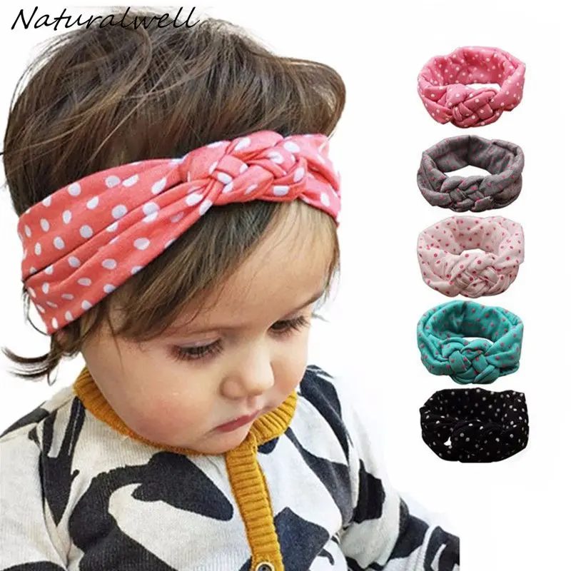 Naturalwell Baby Girls Knot Headband Kids Polka Dots Elastic Headwrap Child Cross Turban Wide Twisted Hair Accessories 1pc HB444 | Детская