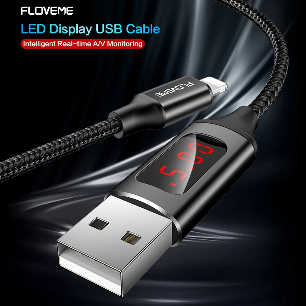 FLOVEME светодиодный цифровой USB кабель для iPhone XR Micro usb type C кабель для мобильного телефона зарядный провод для samsung Xiaomi Redmi Note 7