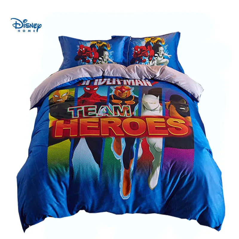 

Kawai kid boy bedding set queen sizes full twin The Avengers character print blue comforter covers set 100% cotton pillow cases