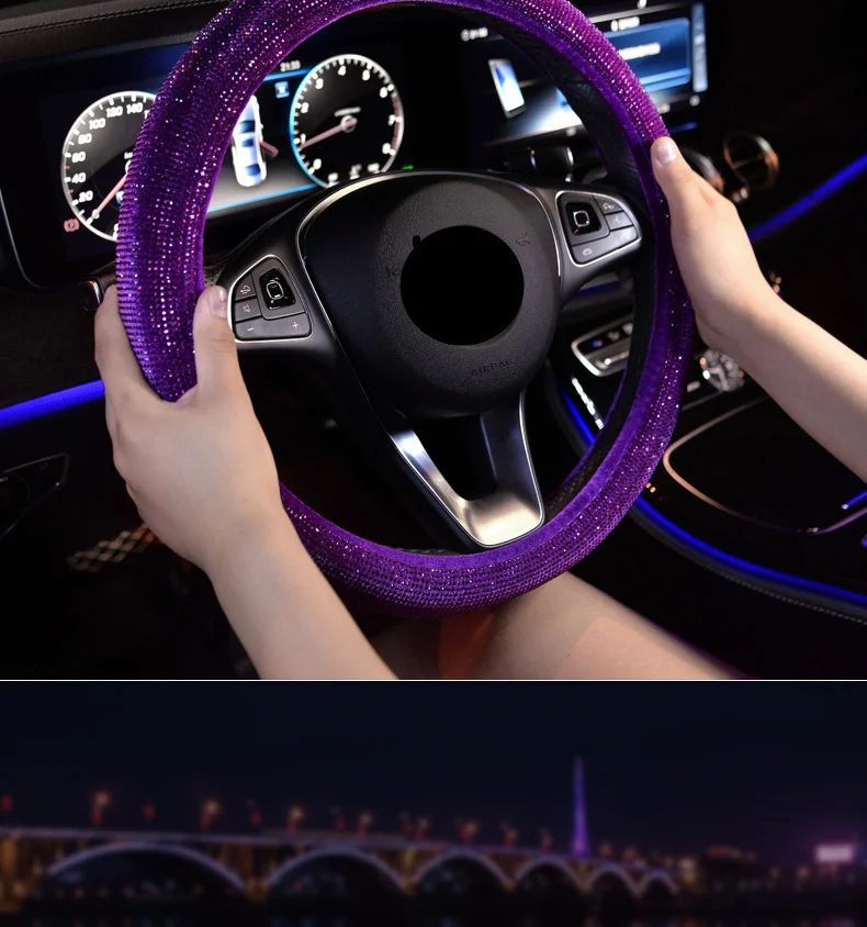 Новые роскошные Кристальные черные красные чехлы рулевого колеса автомобиля для женщин девочек Стразы с бриллиантами фиолетовые автомобильные аксессуары для женщин девушек