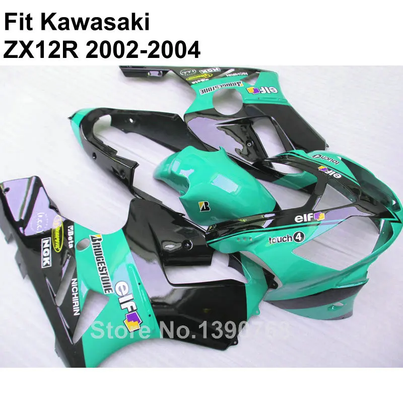Высокое качество ABS обтекатели для Kawasaki Ninja ZX12R 2002 2003 2004 металлик зеленый черный