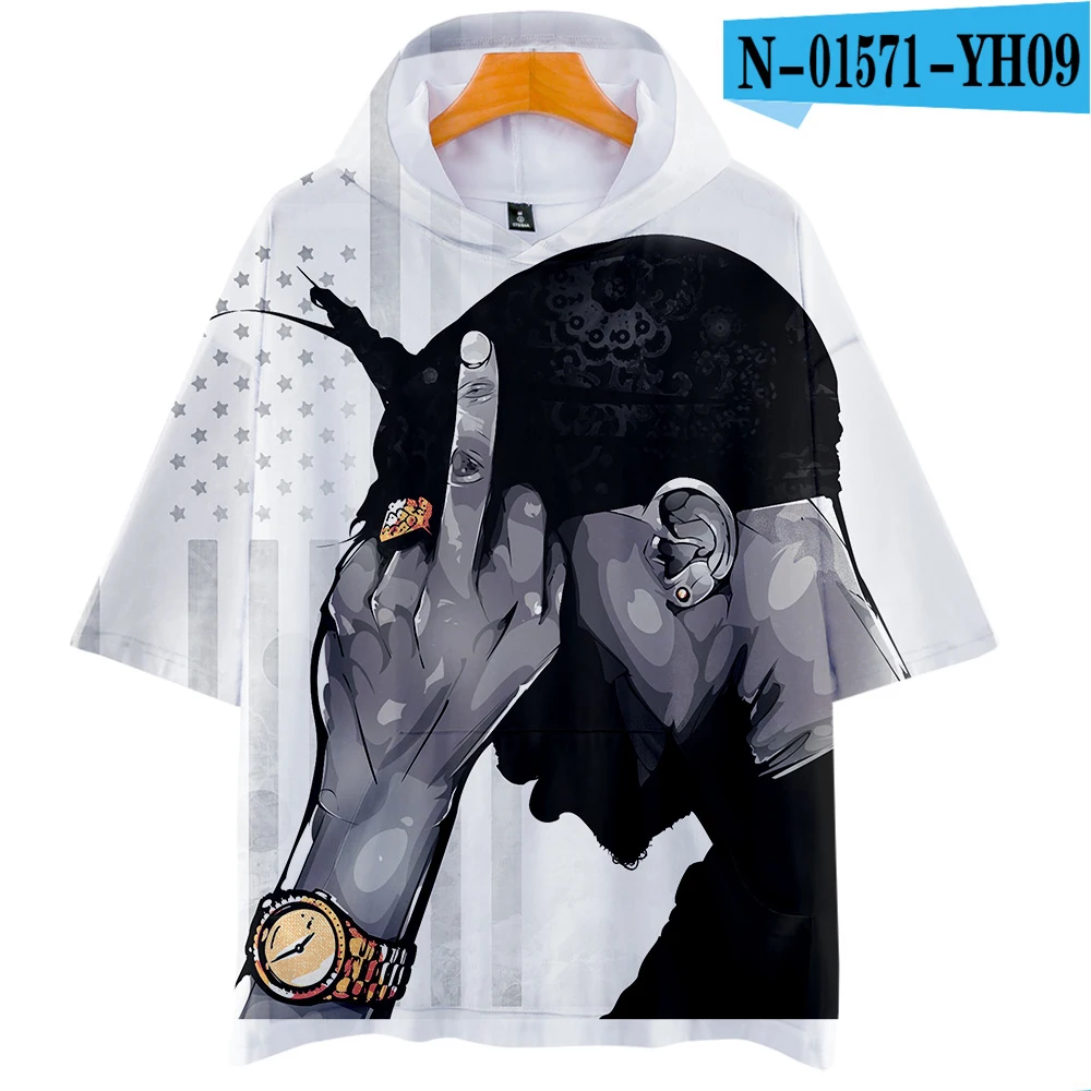 N01571 LUCKYFRIDAY 2Pac Rapper мужские футболки 3D Повседневная летняя модная футболка с коротким рукавом и капюшоном Harajuku уличная одежда в стиле хип-хоп - Цвет: N01571