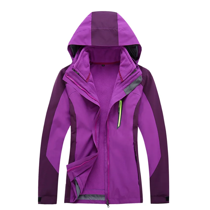 Women Purple Зимние флисовые походные куртки для мужчин и женщин из 2 предметов, теплые спортивные ветровки для катания на лыжах и кемпинга VA515 - Цвет: Women Purple