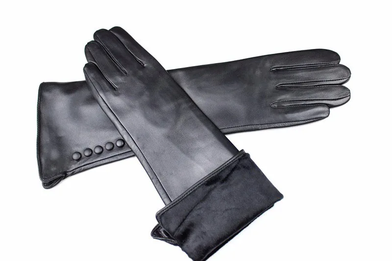 Eldiven Guantes, новинка, 38 см, длинные женские кожаные перчатки, на пуговицах, стильные, прямые, из овчины, с бархатной подкладкой, теплые, осень и зима
